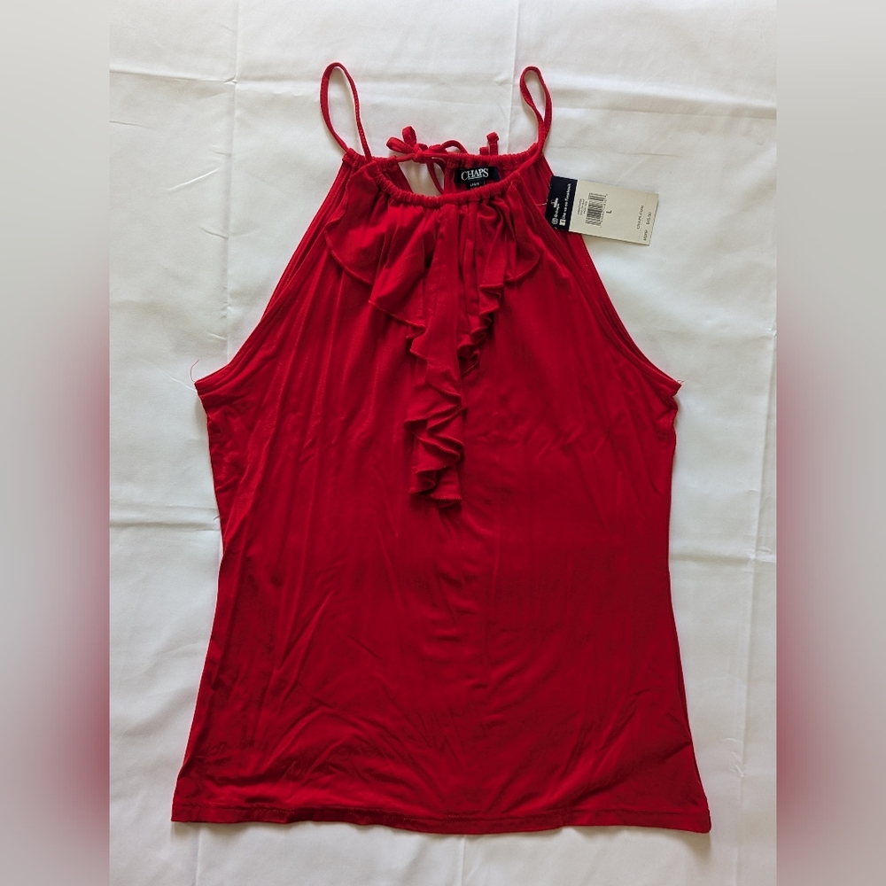 NWT Chaps RED Ruffle Halter Top - Picture 3 of 8